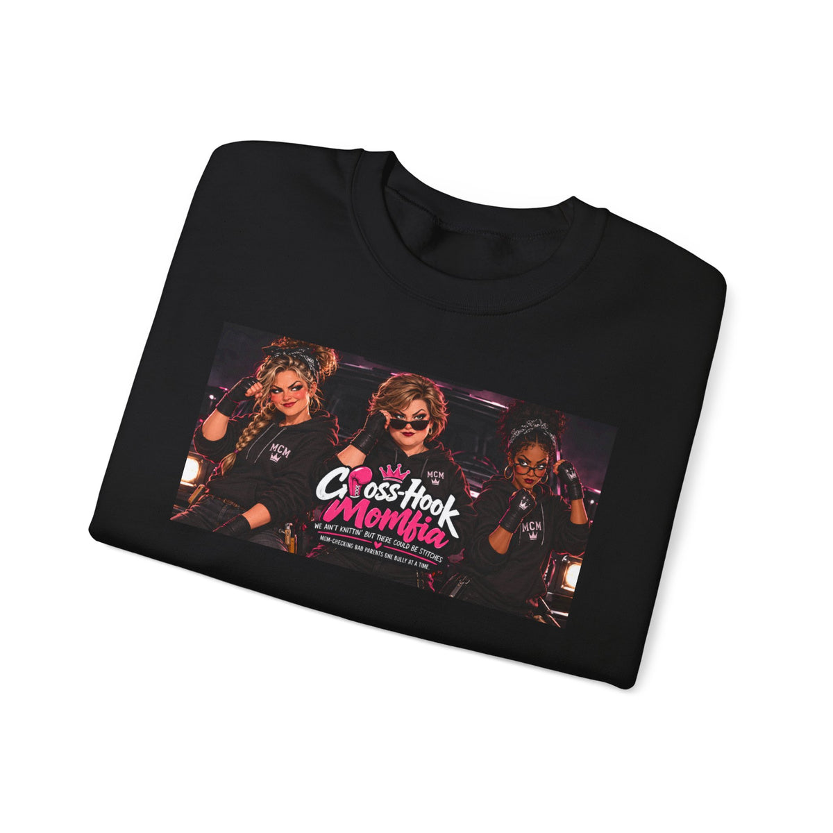 Folded black Cross-Hook Momfia graphic sweatshirt