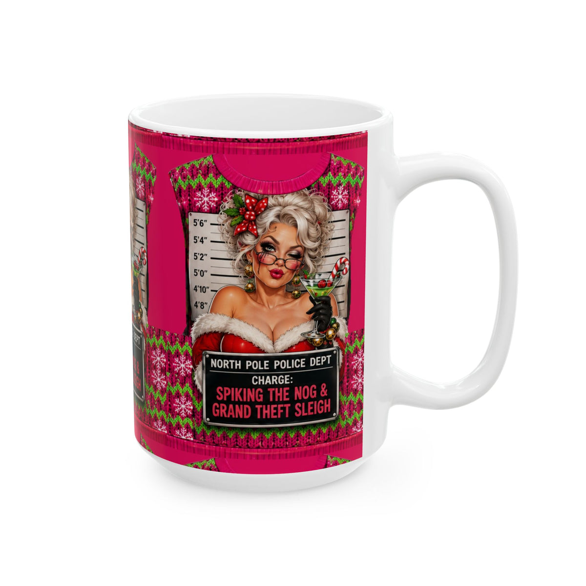 Funny Christmas Mug — "North Pole Police Dept: Spiking the Nog & Grand Theft Sleigh" Holiday Coffee Cup