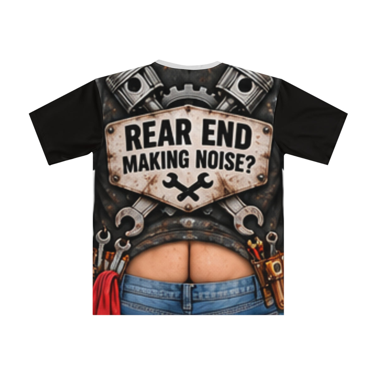 Mechanic Tool Vest T‑Shirt — "Built Not Bought" & "Rear End Making Noise?" Graphic Tee