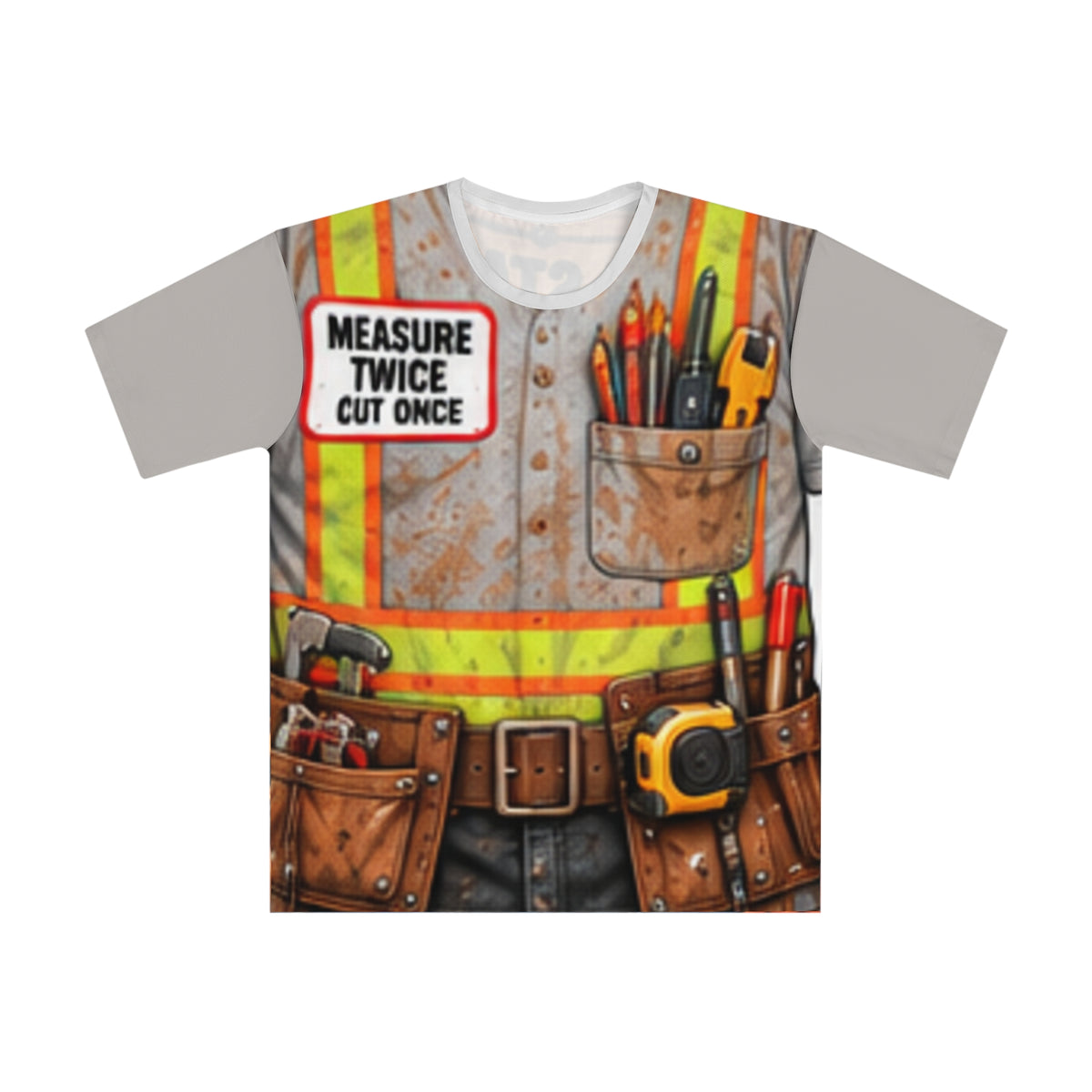 Construction Worker Costume T-Shirt — “Measure Twice Cut Once” Novelty Workwear Tee