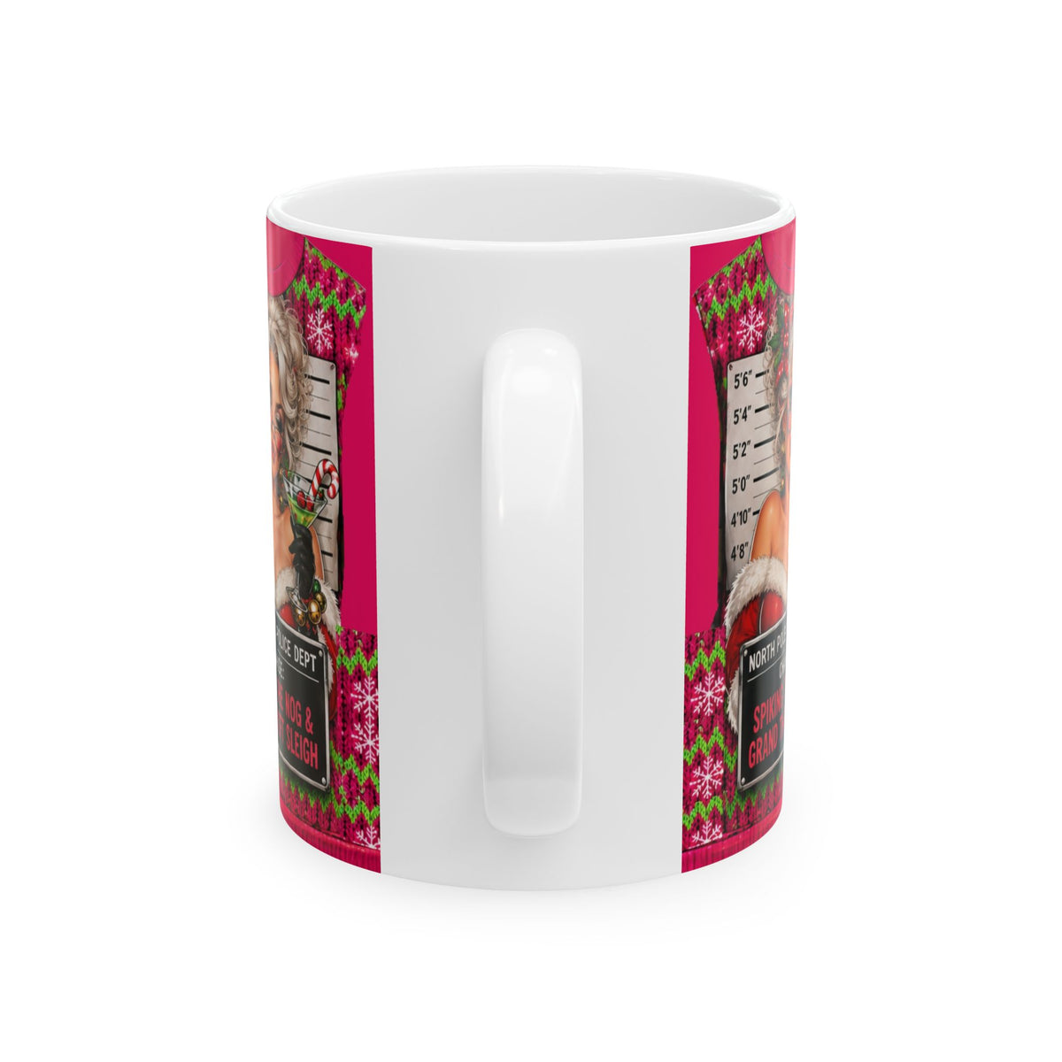 Funny Christmas Mug — "North Pole Police Dept: Spiking the Nog & Grand Theft Sleigh" Holiday Coffee Cup
