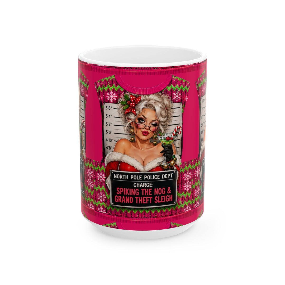 Funny Christmas Mug — "North Pole Police Dept: Spiking the Nog & Grand Theft Sleigh" Holiday Coffee Cup