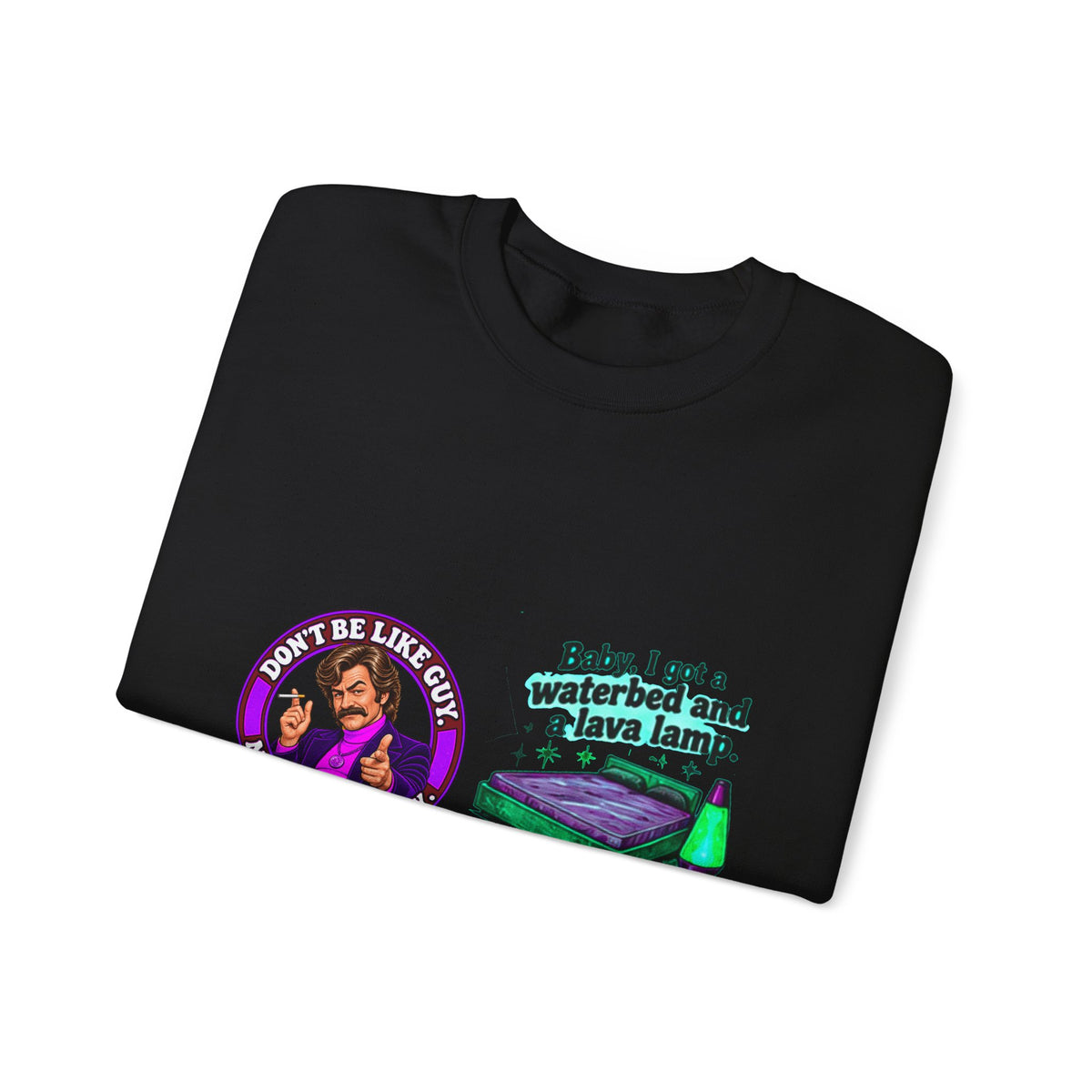 Black graphic sweatshirt folded to show front print