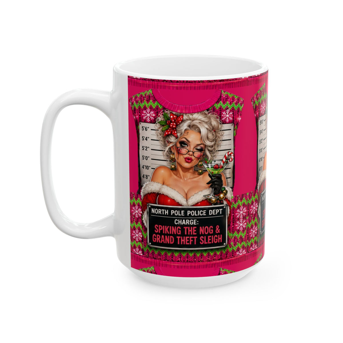 Funny Christmas Mug — "North Pole Police Dept: Spiking the Nog & Grand Theft Sleigh" Holiday Coffee Cup