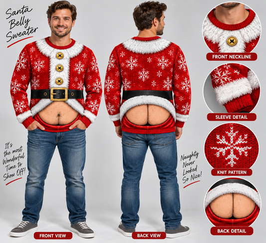 Funny Santa Belly & Butt Long Sleeve Shirt — Gag Christmas Holiday Tee