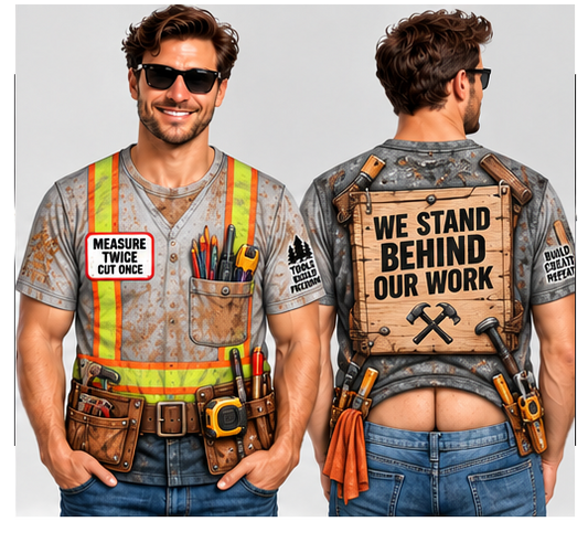 Construction Worker Costume T-Shirt — “Measure Twice Cut Once” Novelty Workwear Tee