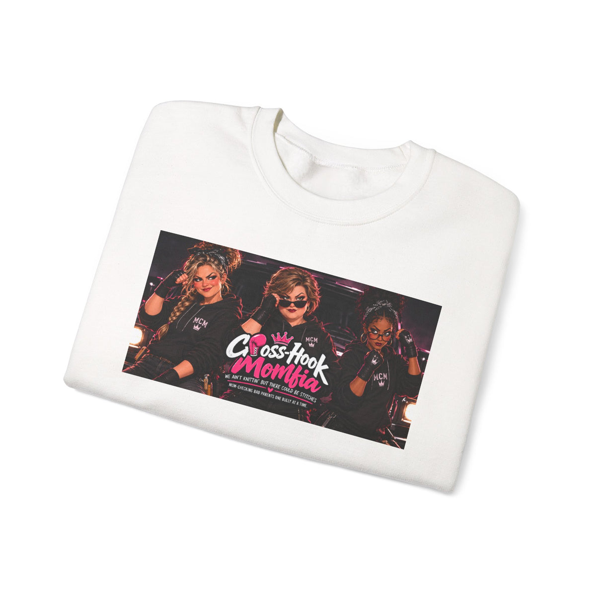 Folded white Cross-Hook Momfia graphic sweatshirt