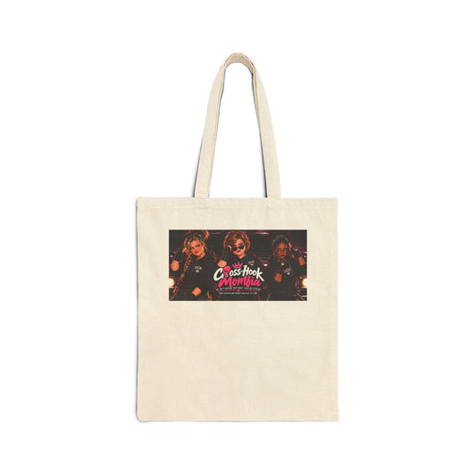 Natural canvas tote bag with Cross Hook Momfia retro boxing print