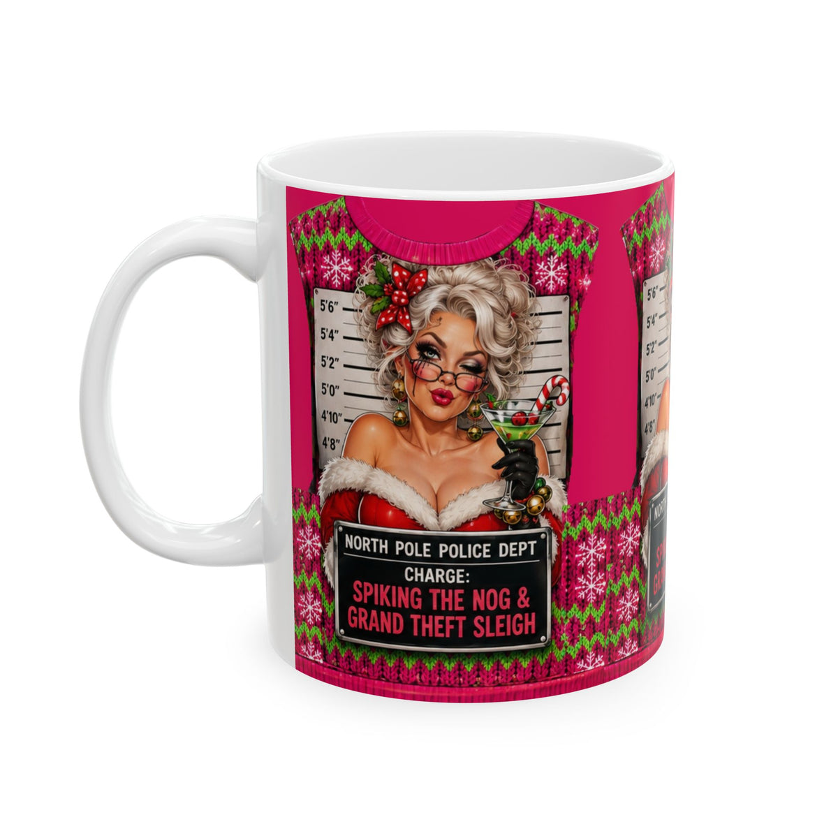 Funny Christmas Mug — "North Pole Police Dept: Spiking the Nog & Grand Theft Sleigh" Holiday Coffee Cup