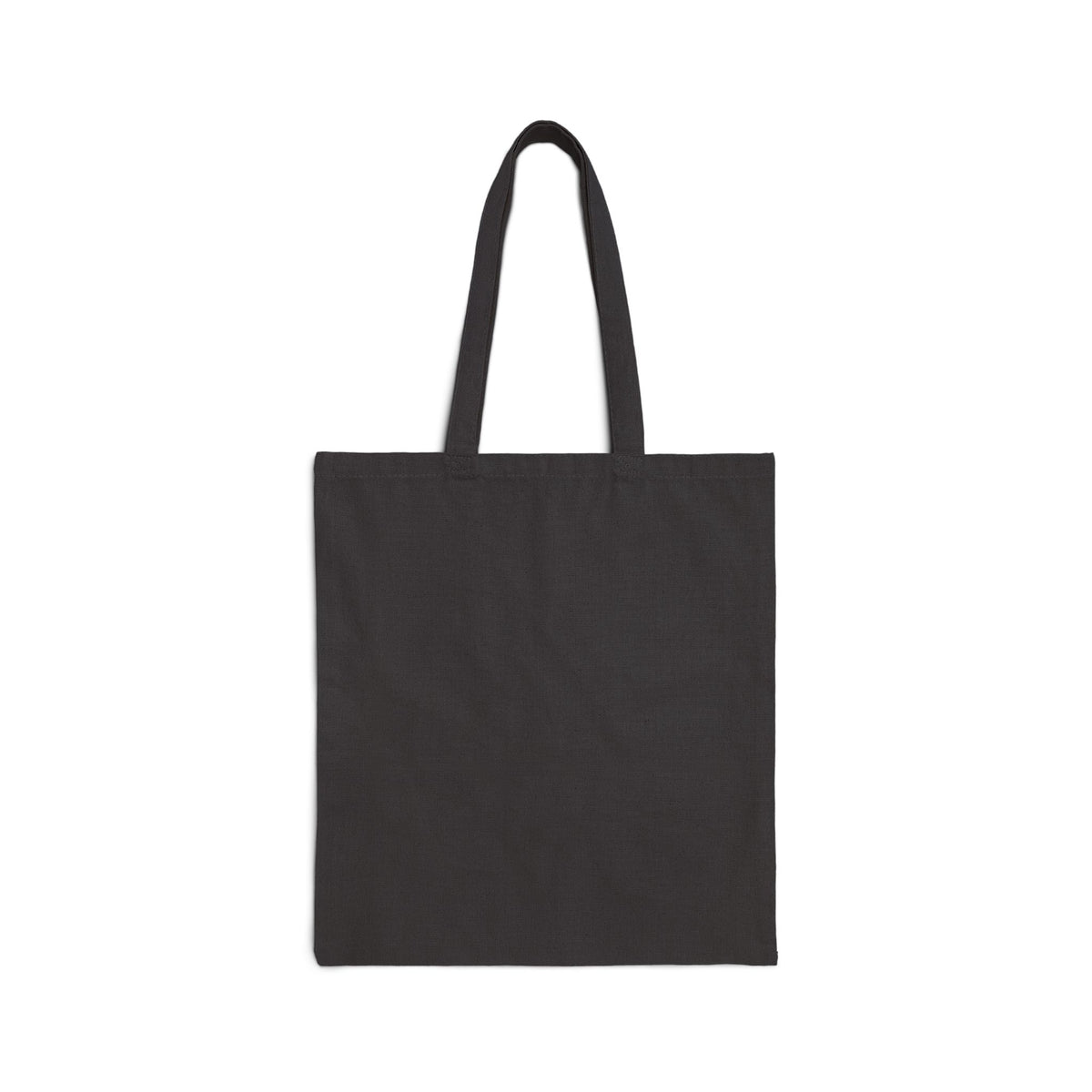 Plain black canvas tote bag, front view with no design