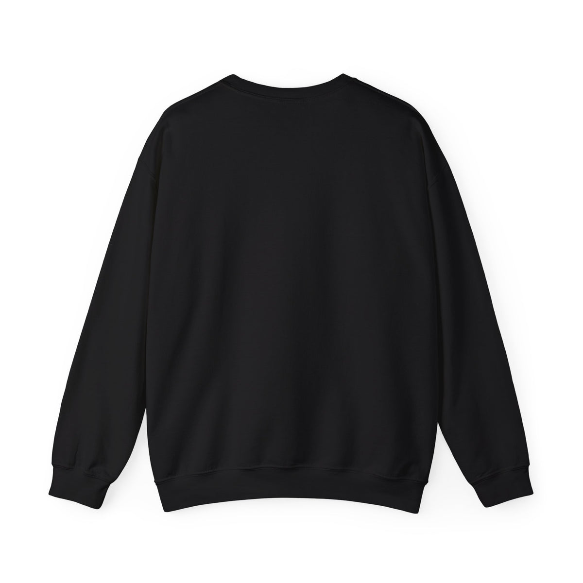 Back view of plain black crewneck sweatshirt