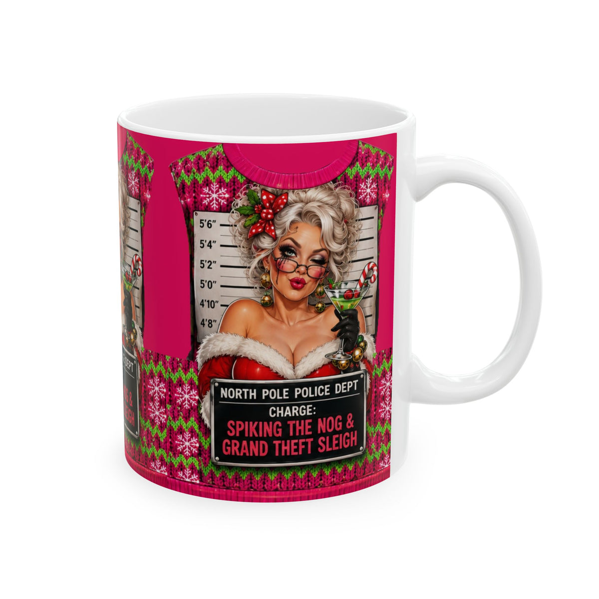 Funny Christmas Mug — "North Pole Police Dept: Spiking the Nog & Grand Theft Sleigh" Holiday Coffee Cup