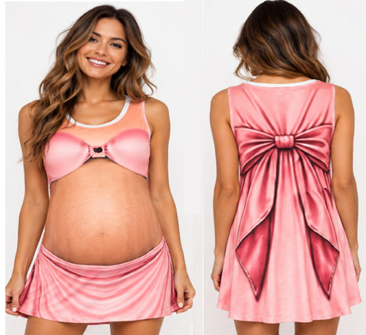 Novelty Maternity or beer belly Pink Bikini Print Women's Casual Dress — Funny Beach Costume
